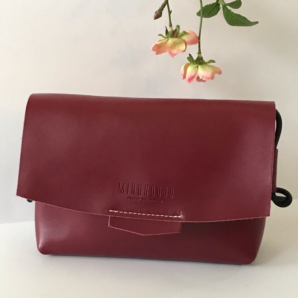 Red Crossbody flap leather handbag shoulder bag